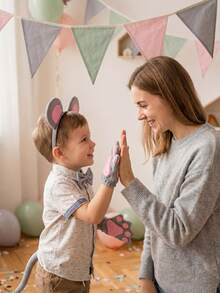 Set de 4 piezas de disfraz de oreja de ratón gris lindo, que incluye diadema de peluche, corbata de moño, cola y guantes con patas, adecuado para Halloween, fiestas, Pascua y otros accesorios de cosplay de animales - ratón - Ver 4