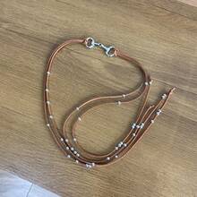 Long Silver-Plated Bridle Necklace With Small Beads, Country Western Cowgirl Boho Style, Women's Leather. - 駝色 - 查看 3