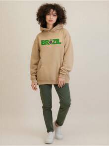 Blusa Moletom  Brasil Moda Copa Seleção Brasileira Canguru 3556 FLUXO FX - Caqui - Visão 4