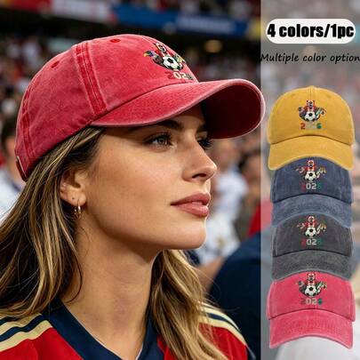 1pc Unisex Vintage Washed Baseball Cap, Football Animal Print Adjustable Peaked Cap, Casual Sports Sun Hat, Ideal For Football Fans Daily Wear & Collection