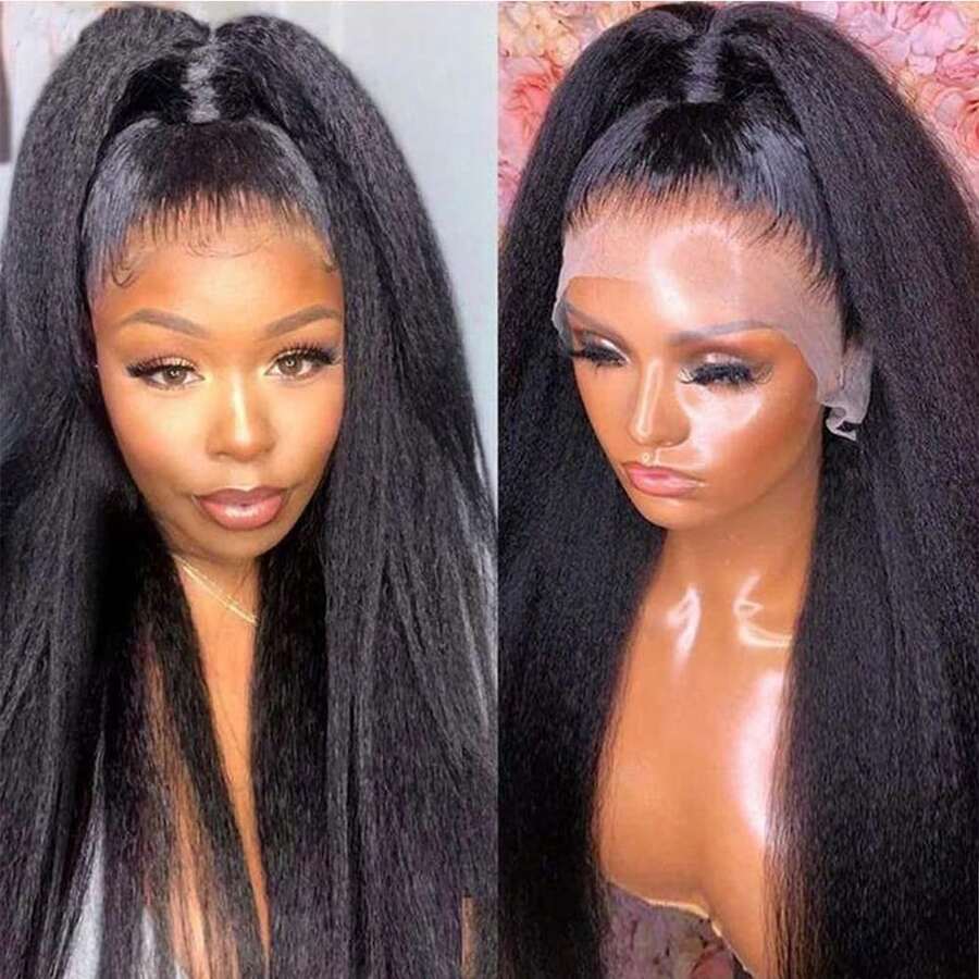 13*4 Lace Front Wigs Human Hair Kinky Straight Wig Frontal Kinky Straight Human Hair Wigs For Black Women 250% Yaki Straight Pre Plucked With Baby Hairs Lace Wigs Natural Color - Natural Black - 查看 1