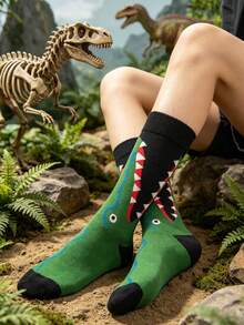 1 Pair Funny Crocodile Design Fashionable Versatile Socks - Multicolor - View 3