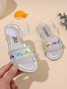 1 Đôi dép xăng đan hình bướm cầu vồng lấp lánh màu bạc trong suốt dành cho bé gái, kiểu dáng đơn giản, đế bằng, hở mũi, năng động và dễ thương, giày dép mùa hè đa năng cho trẻ em. - Bạc - Xem 1