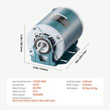 1/2HP Furnace Blower Motor 1720RPM, 115V 7.1A Belt Drive Blower Motor Single Phase - 0.5" Shaft Diameter, 1.6" Shaft Length, CW/CCW Rotation - 1/2 HP - View 11