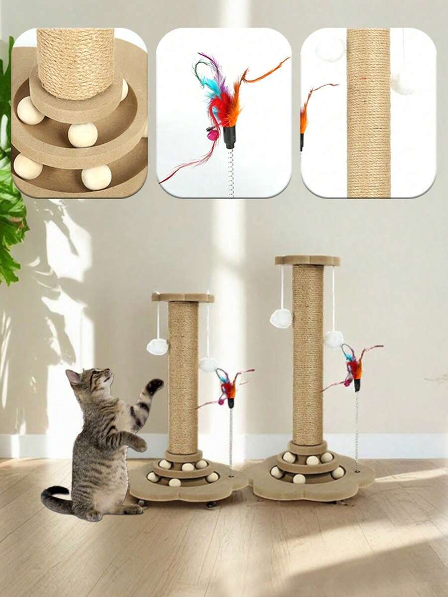 剑麻猫抓板、猫咪转盘、磨爪猫抓柱、结实猫咪攀爬架、耐磨猫爪、逗猫玩具、宠物用品、互动游戏 - 46公分 - 查看 1