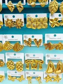 24 Pieces/12 Pairs - Elegant And Fashionable New Gold-Plated Geometric Earring Set, Droplet Shaped Earring Card Combination, Multifunctional And Exquisite Commemorative Gift Earrings, Valentine's Day Wedding Party Jewelry Set, Suitable For Women's Daily Wear, Is The Perfect Holiday Gift For Teachers, Family, And Friends - Multicolor - View 3