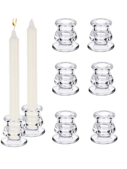 6pcs Glass Candle Holders, Transparent Candle Holders, Cone-Shaped Candle Bases, Suitable For Weddings, Christmas, Parties, Tabletop And Centerpiece Decor