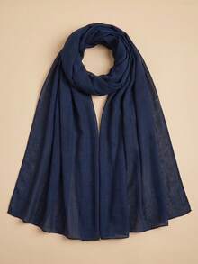 1pc Fashionable Solid Color Rectangular Textured Chiffon Scarf/Headscarf, Holiday - Navy Blue - View 1