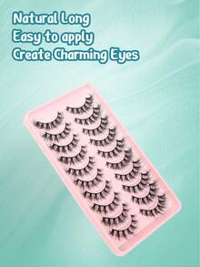 10 Pairs Cat Eye Lashes Natural Look False Eyelashes Wispy Black Band Eyelashes Look Like Extension Fox Eye Soft Strip Lashes - Black - View 6