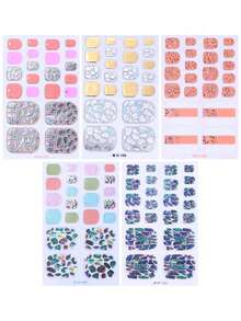 5pcs Full Toe Nail Stickers, Glitter Self-Adhesive Nail Art Decals With Designs, Nail Decoration Set For Women And Girls, Suitable For Birthday Party, Gathering And Ball - Multicolor - View 6