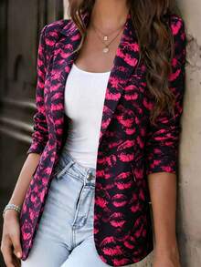 Áo blazer nữ in họa tiết toàn thân, kiểu dáng thường ngày, đa năng. - Màu Hồng Tươi - Xem 7
