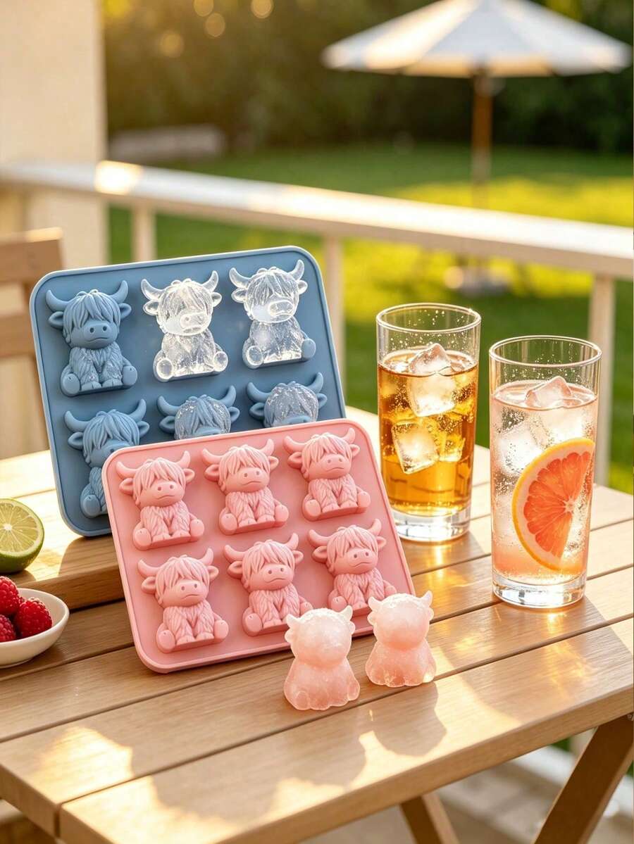 硅胶冰格，可爱3D立体冰模，适用于饮料、派对和礼品 - 3D可爱奶牛造型冰模，适合制作威士忌、鸡尾酒和烘焙食品，也可用于复活节和节日装饰