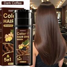 5-In-1 Ginger & Ginseng Hair Dye Shampoo, Plant-Based Ingredients, Moisturizing & Hydrating, Makes Hair Smooth & Shiny, Gentle Dyeing, Low Irritation, Covers Gray Hair, Suitable For All Hair Types - Multicolor - View 12