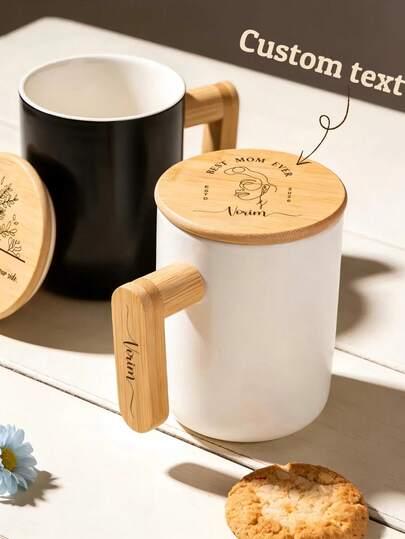 Personalized Custom Coffee Cup With Bamboo Lid, Engraved With Custom Names & Quotes. Ideal For Mother's Day Gifts, Birthday Gifts And Gifts For Her. Custom Mug, Tea Cup, Daily Drinkware, Perfect For Office Desk Use.