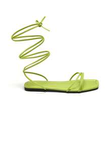 Trivaya Women's Tie-Up Square Toe Woven Casual Flat Sandals,Beach Shoes,Summer Outfits - Green - View 3