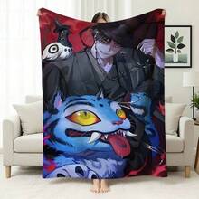 Cozy K-Pop Anime Character Throw Blanket, Breathable Material, High-Res Graphic, Ideal For Bed, Sofa, Camping, All-Season Comfort & Decor - màu đen - Xem 1
