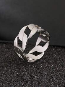 1pc Punk Hollow Stainless Steel Ring, Unisex Non-Fading Band, Niche Elegant Versatile Knuckle Ring - Openwork Wide Ring - View 10