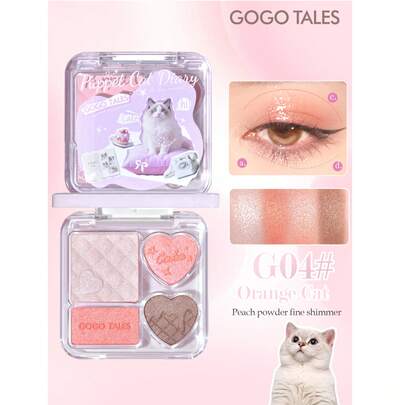 GOGO TALES GOGOTALES 四色眼影盘，自然日常色调，哑光和珠光质地，腮红和高光，适合淡妆，橘棕色、紫色、烟熏粉色，适合新手和日常妆容