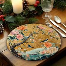 Four Piece Daily Themed Japanese Gold Leaf Round Linen Placemat, Decorative Floor Mat, Hot Selling Product, Wrinkle Resistant Placemat. The Size Is 36 * 36 Centimeters, Suitable For Occasions Such As Birthdays, Housewarming, Celebration Banquets, Holiday Gatherings, Family Dinners, Etc. Support Machine Washing. This Is An Excellent Gift Choice - Multicolor - View 11