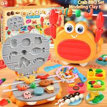 螃蟹兒童黏土套裝（適合2-8歲兒童）廚房創意藝術手工與逼真食物玩具，為3歲及以上男孩女孩設計；包含12罐彩色藝術黏土（240G/8.46oz）。 - 螃蟹彩泥套裝 - 查看 1