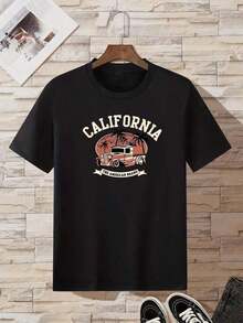 Off-The-Shoulder T-Shirt With Car And Letter Print - 黑色 - 查看 2