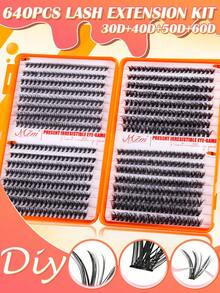 640pcs DIY Eyelash Extension Kit (30D+40D+50D+60D) - Includes Fake Lashes, Glue, Makeup Remover, Tweezers, Suitable For Professionals And Beginners, Convenient For Home Use, Eyelash Extension Starter Kit: Complete Set With Fake Lashes And Glue - Multicolor - View 8