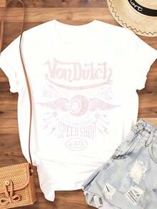 Van Dutch Motor Cycles Built For Speed Speed Shop T Shirt Women Casual  Graphic Tee Streetwear Fashion Top,220gsummer Outfits For Women - 白色 - 查看 3