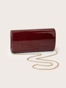 Elegant, Exquisite, Understated Luxury Solid Color Patent Leather Clutch, Convenient To Carry, Fashionable PU Material, Suitable For Women, Applicable For Weddings, Parties, Balls, Galas And Other Occasions. - Burgundy - View 5