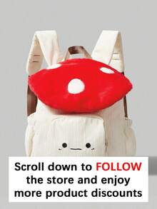 Fashionable Cute Minimalist Backpack, Casual Large Capacity Color Block Cartoon Multi-Functional Backpack, Unique Design Multi-Pocket Everyday Mushroom Bag, Suitable For Students, Daily Outings And Travel - Red - View 4