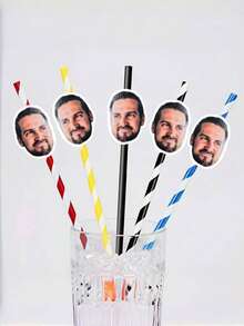 Pajitas personalizadas para fiestas con pegatinas de fotos de caras, decoraciones personalizadas para cumpleaños, bodas, graduaciones, despedidas de soltero y soltera, recortes de caras personalizados, recuerdos de fiesta - Multicolor (con paja) - Ver 8