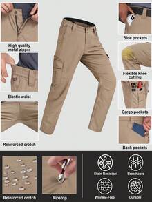 Men's Tactical Cargo Pants, Lightweight Waterproof Tear Resistant, Quick Dry Outdoor Hiking Work Pants With 7 Pockets And Belt - Khaki - View 6