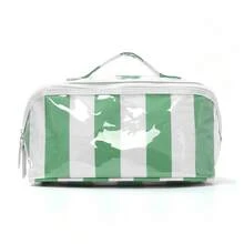 Borsa cosmetica a righe dall'alto valore estetico, con ampia capacità, design colorblock alla moda, borsa cosmetica leggera e portatile. - Polvere verde - Visualizzare 11