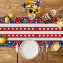 1pc Patriotic 4th Of July Table Runner, Red White And Blue Star Stripe Design, Perfect For Independence Day BBQ, Memorial Day And Summer Party Decoration - Multicolor - View 3