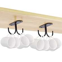 Hoshen - Soporte para vasos 5 unidades 2 ganchos en un individual gancho para debajo del gabinete estante de vino soporte para vasos tazas y vajilla hierro forjado color negro - Gancho corto de hierro forjado negro - Ver 7