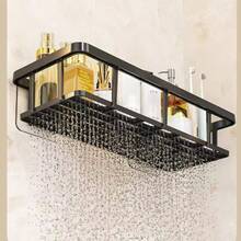 Estantería para ducha sin taladro, de gran capacidad y material plástico resistente, instalación adhesiva sin perforar, estantería flotante para baño y cocina, ahorro de espacio, fácil de instalar, apta para almacenar artículos de tocador, cosméticos y artículos varios en el baño, la ducha, el tocador, etc. - Negro - Ver 7