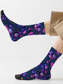 1 Pair 360 Degree Men's Socks - Full Print Design Including Floral Patterns, Soft Comfortable High Elasticity, Fashion Casual Street Style, Suitable For Compression Socks, Valentine's Day Socks Or Maternity Loose Socks - Multicolor - View 5