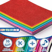 36 Pack Glitter Foam Sheets Craft 8 X 12 Inch, 36 Colors Sparkles Foam Paper For Art Crafts Projects, Classrooms Scrapbook Gift DIY Cutters Card Party Decoration - 8 x 6 英寸 - 查看 5