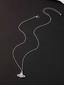 1pc Full Rhinestone Geometric Charm Planet Necklace - Bạc - Xem 3