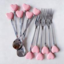 6/12pcs Stainless Steel Cutlery Set With Heart-Shaped Handles, Including Coffee Spoons, Ice Cream/Dessert Spoons, Salad Forks, Creative Heart Design, Cute Condiment Spoons, Perfect For Party & Afternoon Tea - Multicolor - View 15