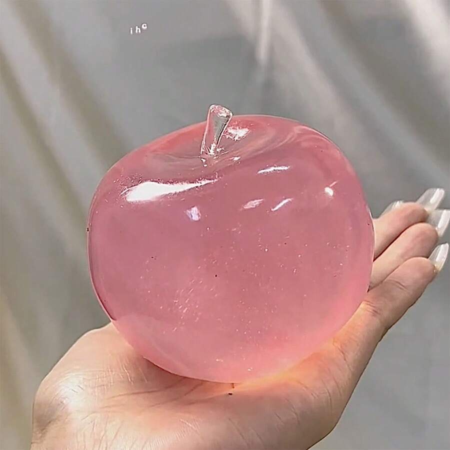 1个粉色水晶大苹果造型挤压玩具，超柔软慢回弹减压玩具，手工制作，奶油般柔软，可爱又好玩