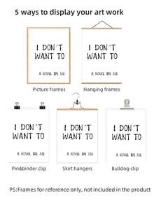 1pc Frameless "I Don't Want To, My Novel" Typography Art Print, Minimalist White Background Quote Poster For Bedroom, Dorm, Back To School, Funky Posters, Room Decor Gift - Word - View 6