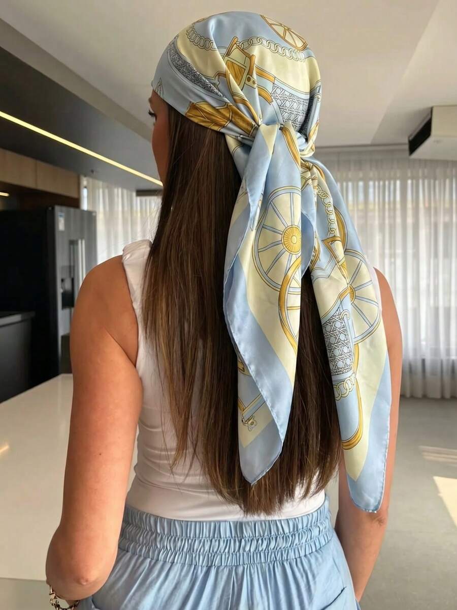 1件装女士休闲复古佩斯利花纹马车链印花围巾/头巾，丝滑缎面质感，适合日常时尚眼镜搭配、度假、海滩派对、春夏波西米亚风配饰、旅行必备单品