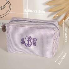 1 chiếc túi đựng mỹ phẩm mỏng bằng cotton kẻ sọc, quà tặng cho phù dâu, túi đựng đồ trang điểm du lịch - Nhiều màu - Xem 9