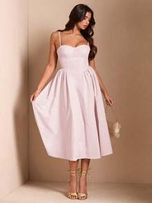 Elegante vestido largo sin mangas con manga abultada para mujer, adecuado para citas diarias, salidas, discotecas, fiestas, temporada de otoño - Rosa coral - Ver 4