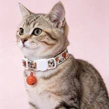 Collar de mascota con campana bordada, diseño de hebilla cómodo y sin rozaduras, correa de cuello ajustable y desmontable, alivio del estrés suave, adecuado para gatos y perros, uso en exteriores, hogar, fiestas, sesiones de fotos, festivales - Multicolor - Ver 3