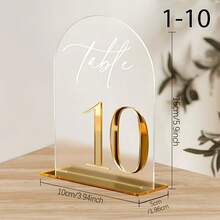 Gold Acrylic Wedding Signs, Suitable For Restaurants, Events, Parties, Gatherings, Team Building, 1-10 Arc-Shaped Table Number Signs, Restaurant Banquet Decorative Table Signs - vàng - Xem 6