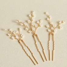 3 Pcs/Set Women's Handmade Faux Pearl Hairpins Set Bridal Headpiece Wedding Party - Multicolor - View 5
