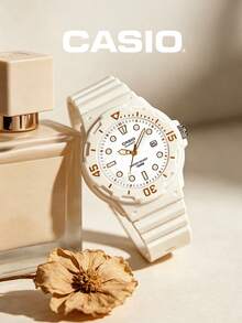 Casio Women's Clean Minimal Analog Watch LRW-200H-7E2 All White Resin Women Pearl Dial Gold Accent Hands Date Display 100M Water Resistant – Soft Luxe Everyday Style for Office Date Shopping Summer Anniversary Gift for Her - 白金 - 查看 8