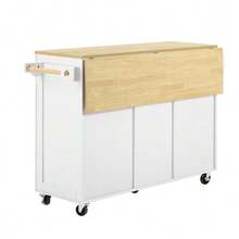 Kitchen Island With Wheels, Extendable Dining Area, Kitchen Island With Multifunctional Drawers, Mobile Kitchen Island Ideal For Kitchen And Dining Room (White) - White - View 8