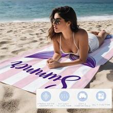 1pc Pink & White Striped Ombre Mermaid Tail Print Ultra-Soft Fiber Beach Towel, Unisex Design Suitable For Couples & Friends, Available In Multiple Sizes, Lightweight & Suitable For Swimming, Camping, Sports, Beach Or Gym Use - Pink and White Striped Gradient Fishtail - View 6